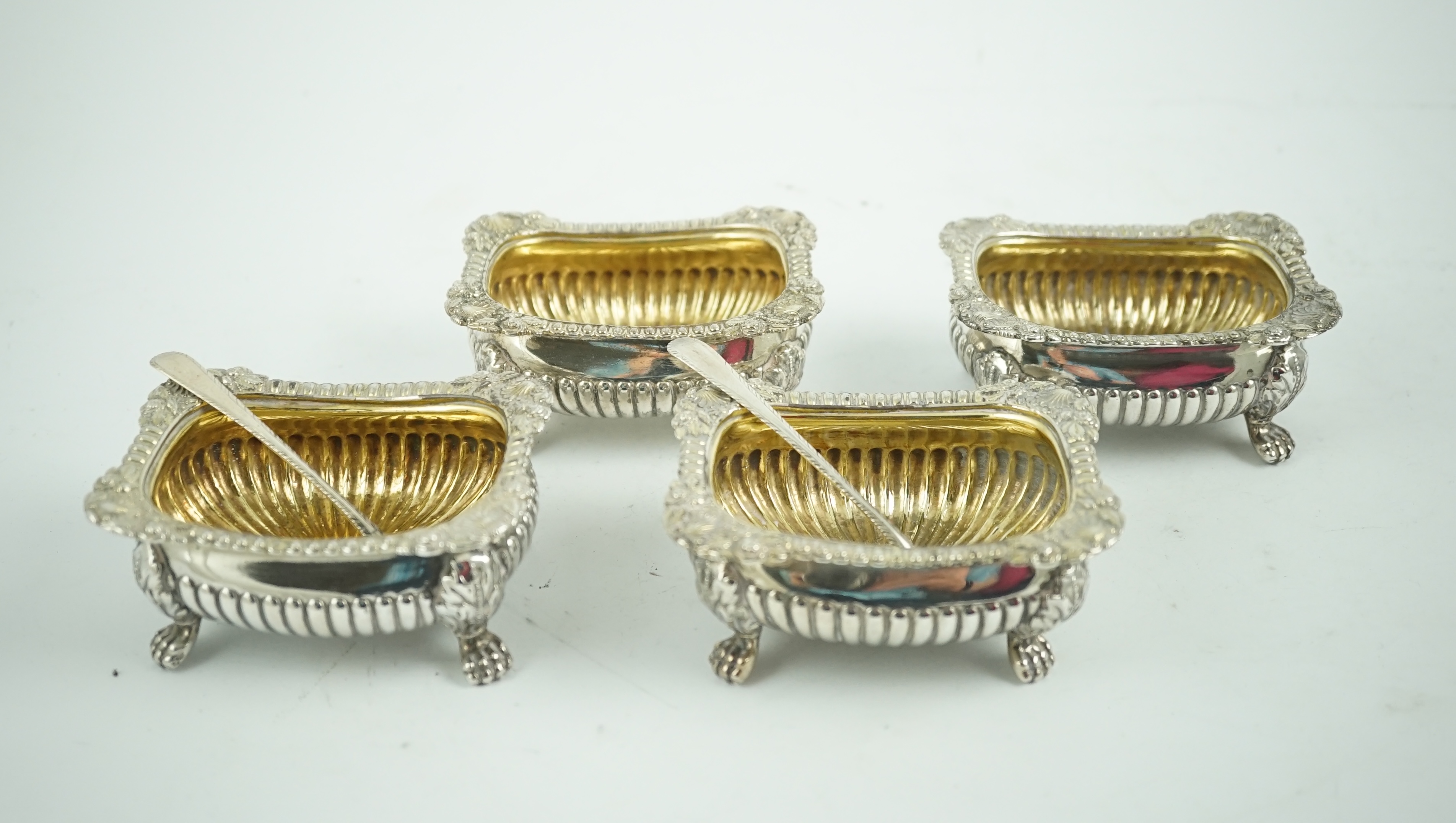 A set of four late George III demi-fluted silver salts by William Eaton?